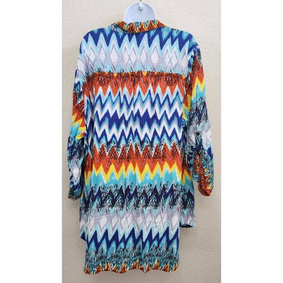 Cato Blue Orange Yellow Stripes Hi Low V Neck Collard Top 26 28 Lightweight Soft - Picture 3 of 5